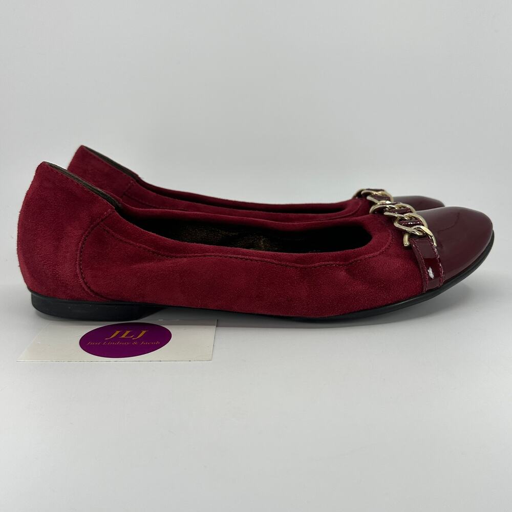 AGL Women's Dark Cherry Red Chain Patent Cap Toe Ballet Flats Size 41 EU/ 11 US